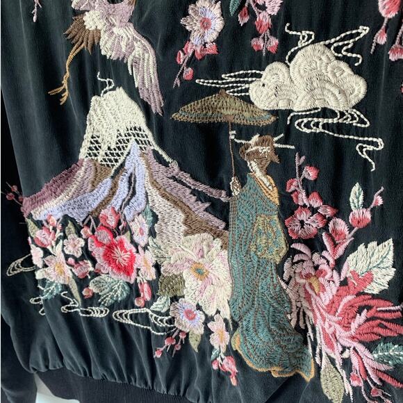 Johnny Was 100% Silk Embroidered Bomber Jacket, size S - Picture 5 of 8